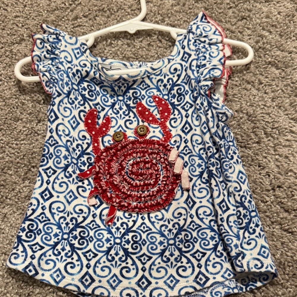 Mud Pie Blue and Red Kids Blouse with Crab Design